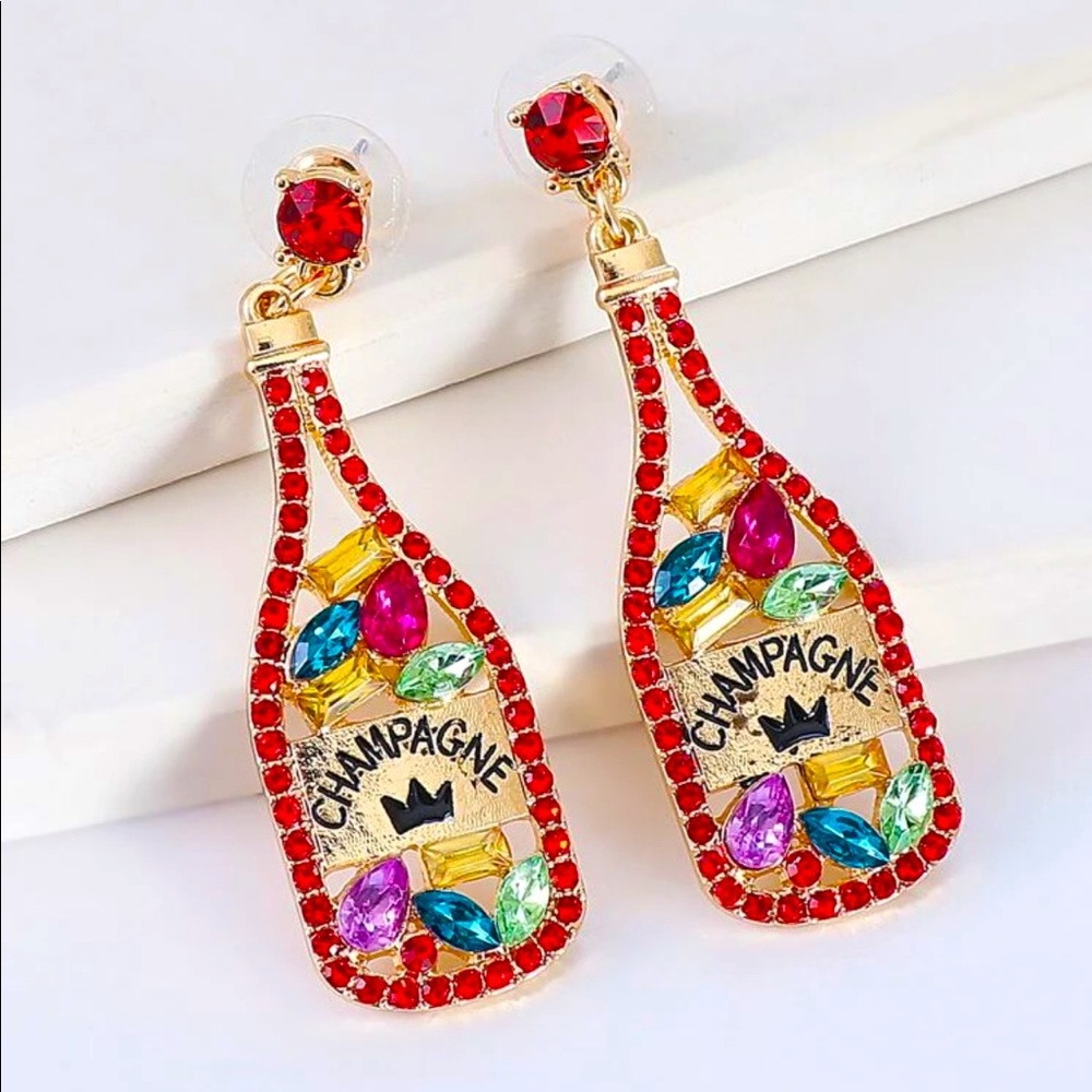 Red Stud Champagne Style Earrings